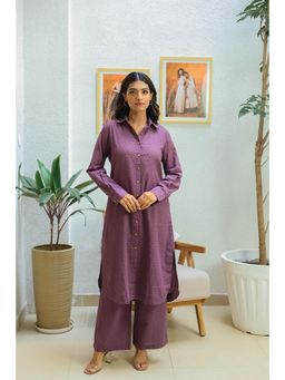 Kapraaha - Purple Cotton Weaved Kurta and Palazzo (Set of 2)