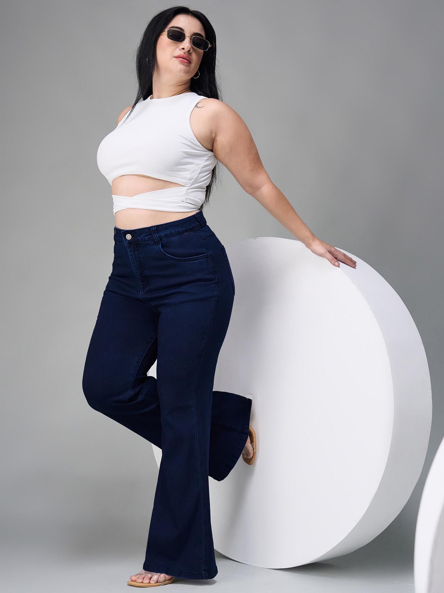 miss chase A+ Curve Collection Plus Size Navy Blue Bootcut High Rise Jeans-picture-19