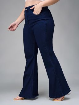 Miss Chase - A+ Curve Collection Plus Size Women's Navy Blue Bootcut High Rise Jeans
