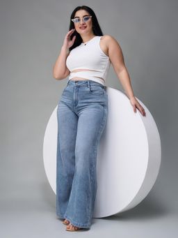 Miss Chase - A+ Curve Collection Plus Size Women's Light Blue Wide-Leg High Rise Jeans
