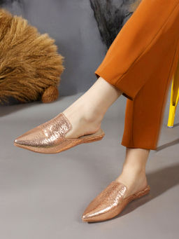 Iconics - Women Effortless Glam & Comfort Shimmer Mules Rose Gold