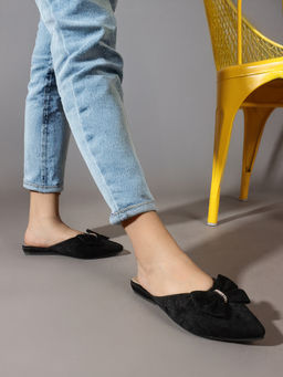 Iconics - Women Elegant & Feminine Comfort Bow Mules Black