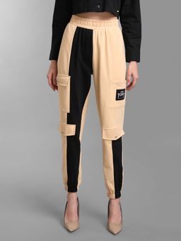 Kazo - Beige Colour Blocked Utility Joggers