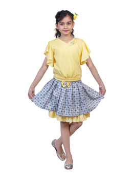 Nottie Planet - Girls Yellow & Blue Love Print Top with Skirt (Set of 2)
