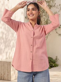 Rain & Rainbow - Women Pink Solid Pure Cotton Shirt