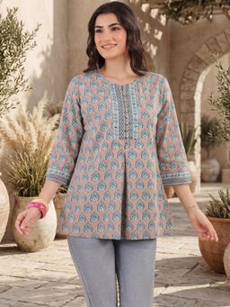 Rain & Rainbow - Women Grey Printed Pure Cotton Tunic