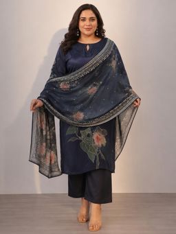 Extra love by Libas - Women Navy Blue Printed Silk Blend Kurta and Pant with Dupatta