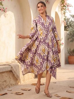 Rain & Rainbow - Women Mauve Printed Pure Cotton Dress