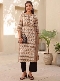 Rain & Rainbow - Women Off White Printed Pure Cotton Kurta