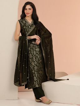 Libas - Women Green Thread Work Silk Blend Kurta and Pant with Dupatta