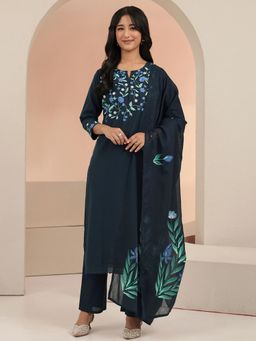 Libas - Women Green Thread Work Cotton Kurta and Pant with Dupatta
