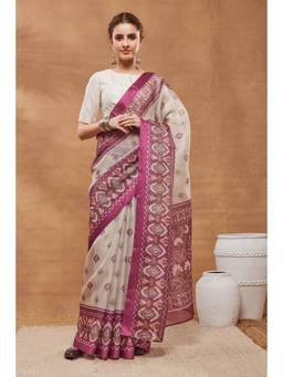 RACHNA - Women Pink Printed Silk Blend Saree with Unstiched Blouse