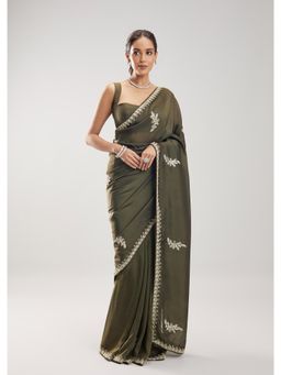 KALKI FASHION - Women Green Lace Work Silk Blend Saree with Unstiched Blouse