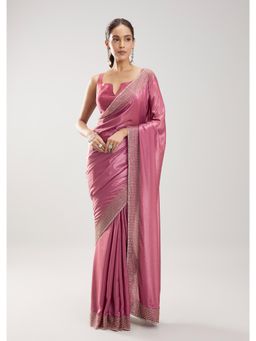 KALKI FASHION - Women Pink Embellished/Sequined Silk Blend Saree with Unstiched Blouse