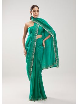 KALKI FASHION - Women Green Embroidered Silk Blend Saree with Unstiched Blouse