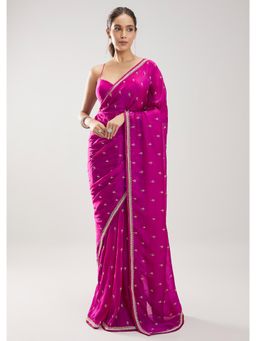 KALKI FASHION - Women Pink Embroidered Silk Blend Saree with Unstiched Blouse