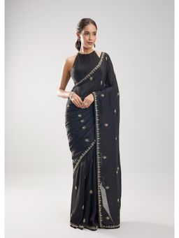 KALKI FASHION - Women Black Embroidered Silk Blend Saree with Unstiched Blouse