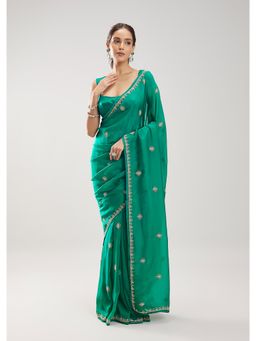 KALKI FASHION - Women Green Embroidered Silk Blend Saree with Unstiched Blouse