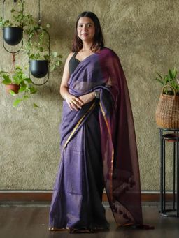 Suta - Women Purple Zari Cotton Saree