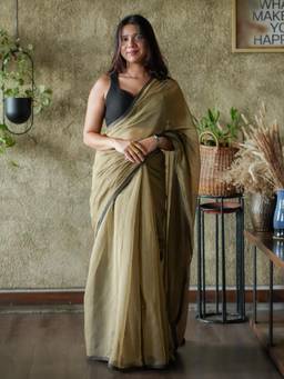 Suta - Women Brown Plain Cotton Saree