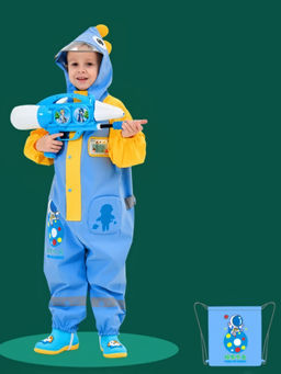 Little Surprise Box - Blue & Yellow Space Full Jumpsuit Style Raincoat
