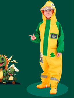 Little Surprise Box - Dinosaur Friends Themed Yellow Full Jumpsuit Style Raincoat
