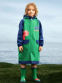 Little Surprise Box - Bottle Green Dino Knee Length Raincoat