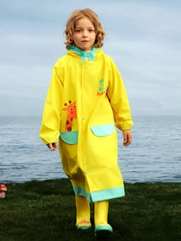 Little Surprise Box - Singing Giraffe Yellow, Mint Knee Length Raincoat