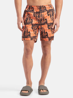 Jockey - Ny07 Men Orange Super Combed Cotton Satin Weave Printed Boxer Shorts