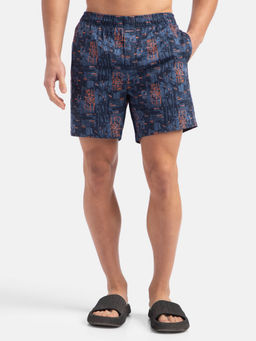 Jockey - Ny07 Men Navy Blue Super Combed Cotton Satin Weave Printed Boxer Shorts
