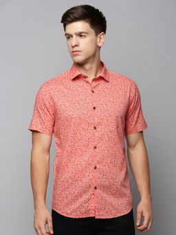 SHOWOFFFF - Men Collar Neck Short Sleeves Printed Coral Shirt