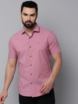 SHOWOFFFF - Men Collar Neck Short Sleeves Printed Pink Shirt