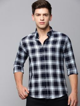 SHOWOFF - Men Collar Neck Long Sleeves Checked Black Shirt