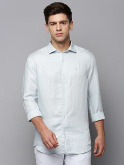 SHOWOFFFF - Men Collar Neck Long Sleeves Solid Blue Shirt