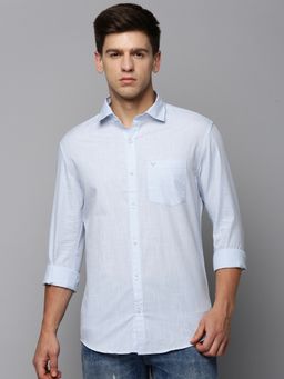 SHOWOFFFF - Men Collar Neck Long Sleeves Solid Blue Shirt