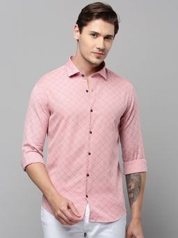 SHOWOFF - Men Collar Neck Long Sleeves Printed Pink Shirt