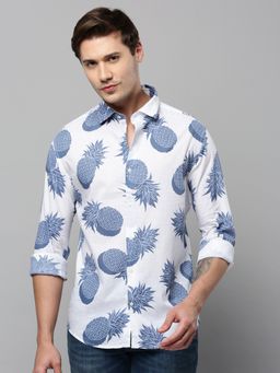 SHOWOFF - Men Collar Neck Long Sleeves Printed White Shirt