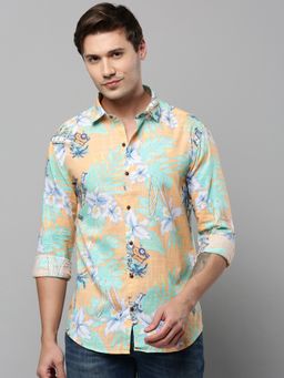 SHOWOFF - Men Collar Neck Long Sleeves Floral Orange Shirt