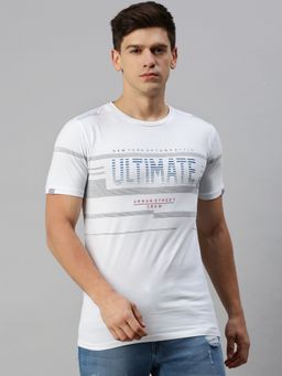 SHOWOFFFF - Men Round Neck Half Sleeves Printed White T-shirt