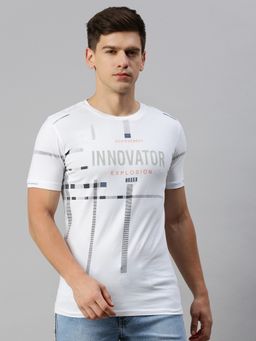 SHOWOFFFF - Men Round Neck Half Sleeves Printed White T-shirt