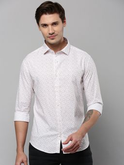 SHOWOFF - Men Collar Neck Long Sleeves Printed White Shirt