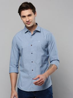 SHOWOFF - Men Collar Neck Long Sleeves Printed Blue Shirt