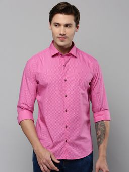 SHOWOFF - Men Collar Neck Long Sleeves Printed Pink Shirt