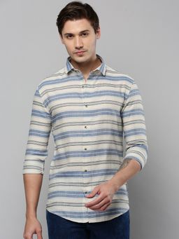SHOWOFFFF - Men Collar Neck Long Sleeves Striped Multi Color Shirt