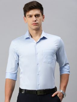 SHOWOFF - Men Collar Neck Solid Blue Smart Shirt