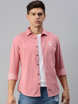 SHOWOFF - Men Collar Neck Long Sleeves Solid Pink Shacket