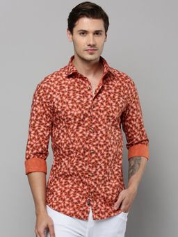 SHOWOFF - Men Collar Neck Long Sleeves Printed Orange Shirt