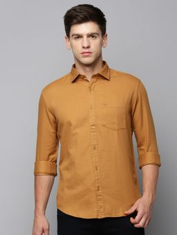 SHOWOFFFF - Men Collar Neck Long Sleeves Solid Mustard Shirt