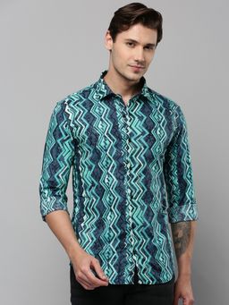 SHOWOFFFF - Men Collar Neck Long Sleeves Printed Green Shirt