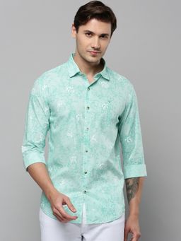 SHOWOFFFF - Men Collar Neck Long Sleeves Printed Green Shirt